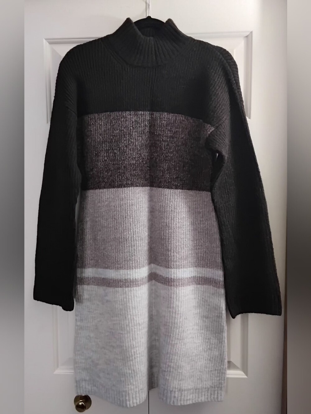 Express Colorblock Turtleneck Sweater Dress, Brown/Tan/Gray, Medium